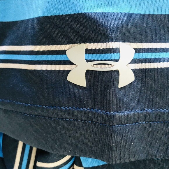 Under Armour Men Size Large Blue Gray Short Sleeve Polo Shirt Heat Gear Loose - Picture 6 of 8